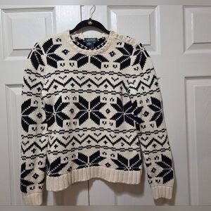 Ralph Lauren Womens Black and Cream Crewneck Sweater - EUC - Med
